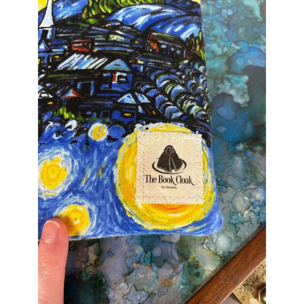 The Book Cloak Padded Book Covers – Starry Night Art + Key Pattern Reversible
